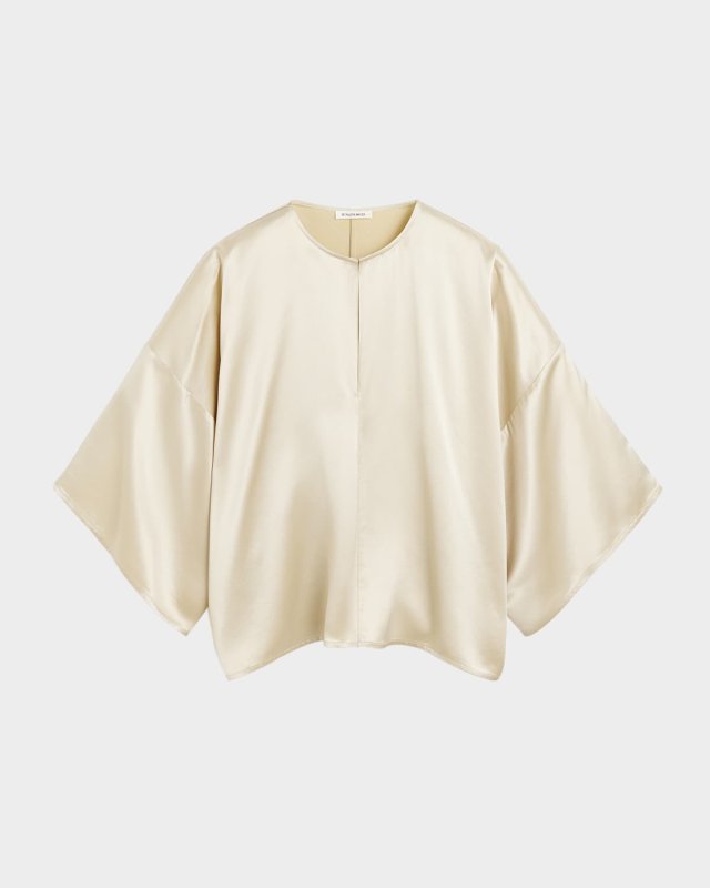Cicie Kimono-Sleeve Satin Blouse